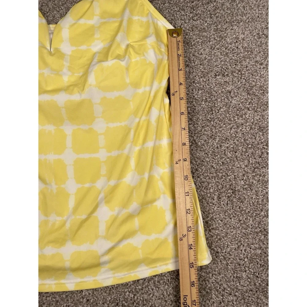 Lands' End Womens Plunge V-Neck Tankini Top Yellow White Tie Dye Grid Size 14
